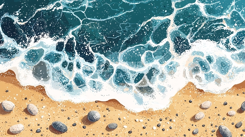 高清大图下载【趣麦麦图】海浪拍打沙滩