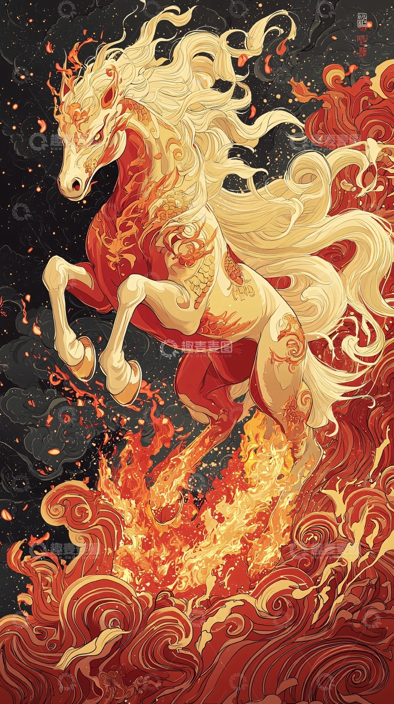 高清大图下载【趣麦麦图】火焰鬃毛的骏马
