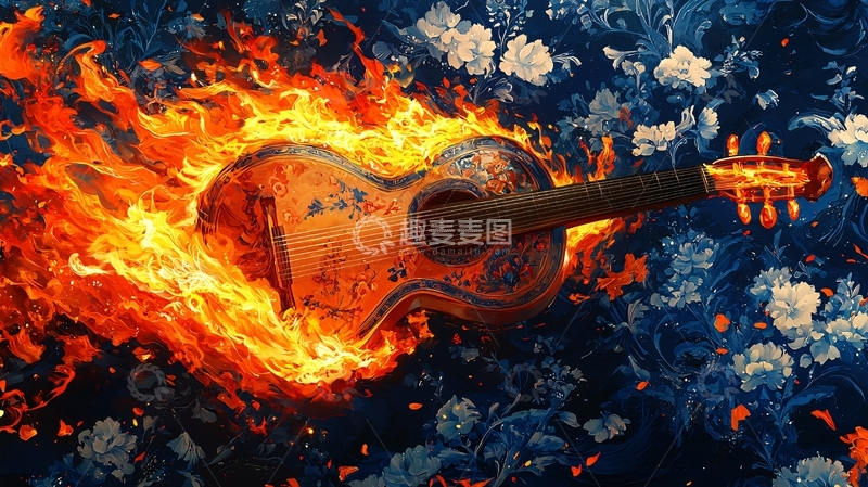 高清大图下载【趣麦麦图】燃烧的吉他
