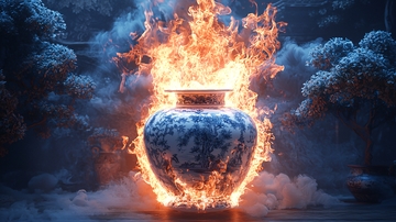 火焰包围的瓷器