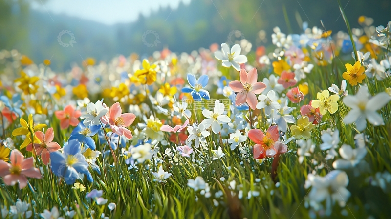 高清大图下载【趣麦麦图】阳光下五彩缤纷的野花田
