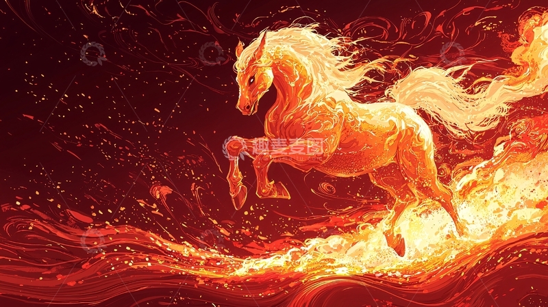 高清大图下载【趣麦麦图】奔腾火焰马