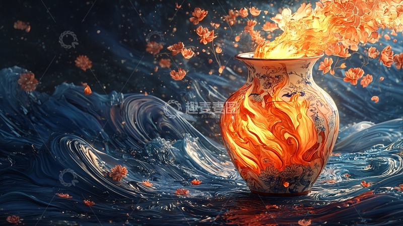 高清大图下载【趣麦麦图】火焰在花瓶中燃烧