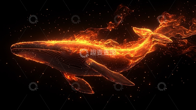高清大图下载【趣麦麦图】燃烧的鲸鱼在宇宙中