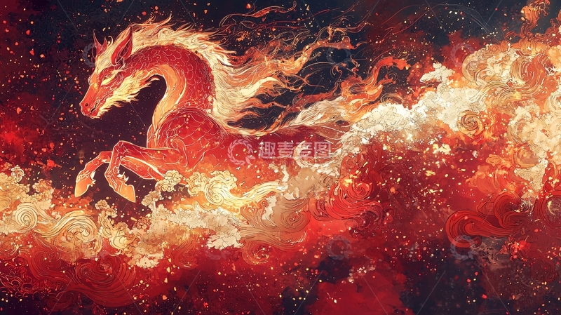 高清大图下载【趣麦麦图】火焰中的骏马