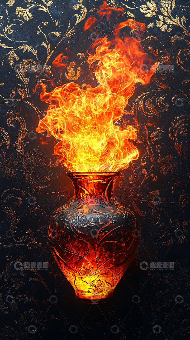 高清大图下载【趣麦麦图】花瓶火焰燃烧
