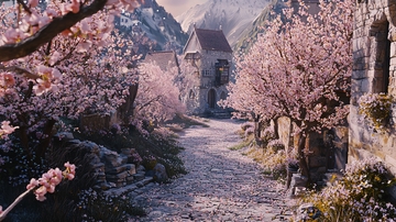 粉色杏花村庄小路