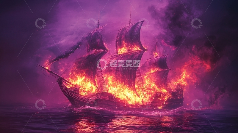 高清大图下载【趣麦麦图】燃烧的海盗船