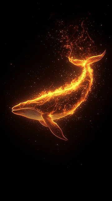 火焰鲸鱼在黑色背景上