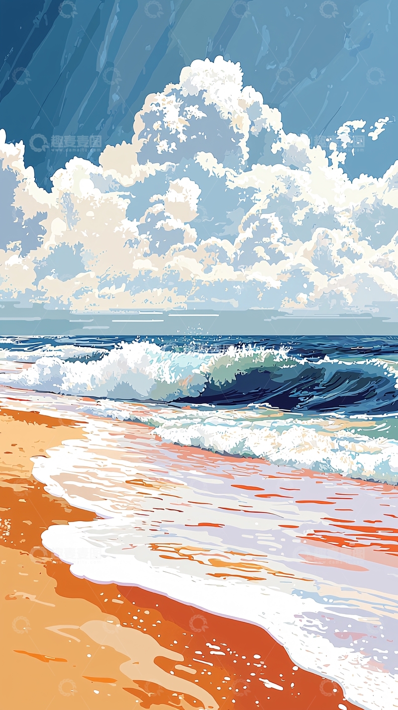高清大图下载【趣麦麦图】海边沙滩与海浪的唯美景象