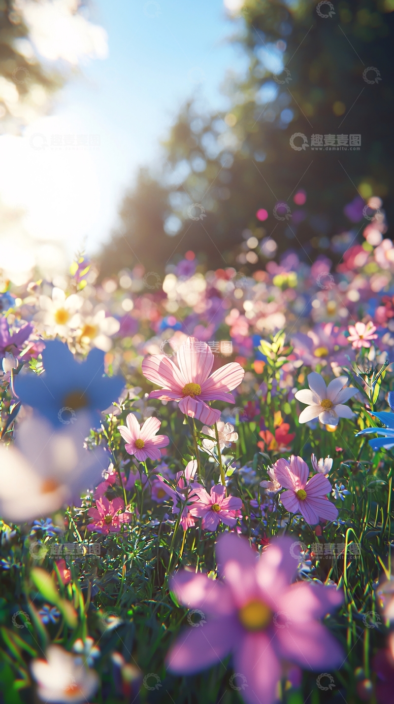 高清大图下载【趣麦麦图】阳光下盛开的彩色花田