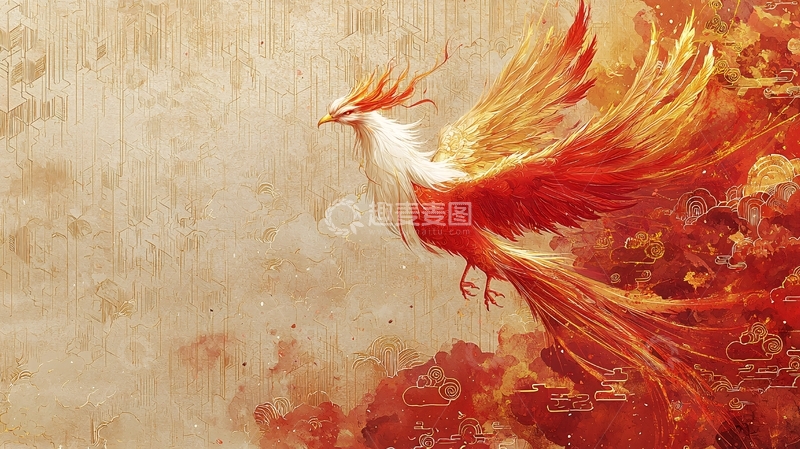 高清大图下载【趣麦麦图】凤凰在火焰中飞舞的场景