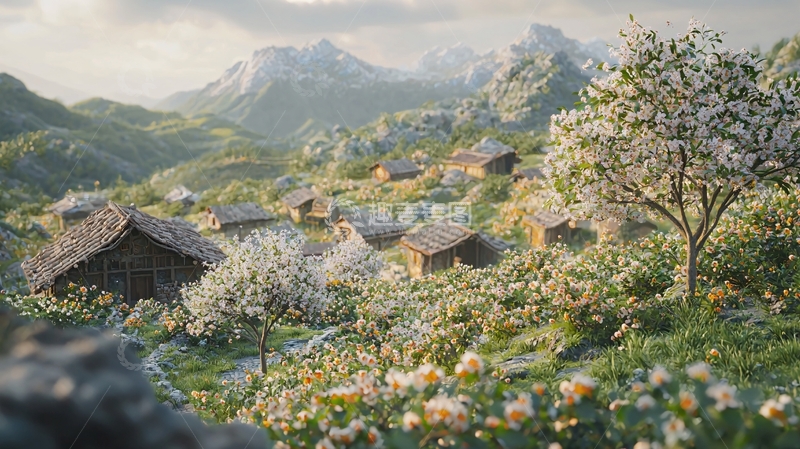 高清大图下载【趣麦麦图】春意盎然的山村景色