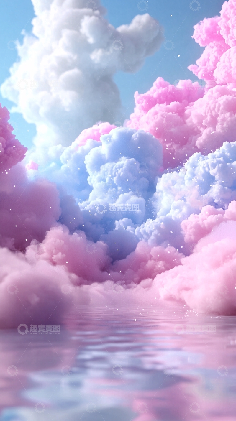 高清大图下载【趣麦麦图】粉色棉花糖天空