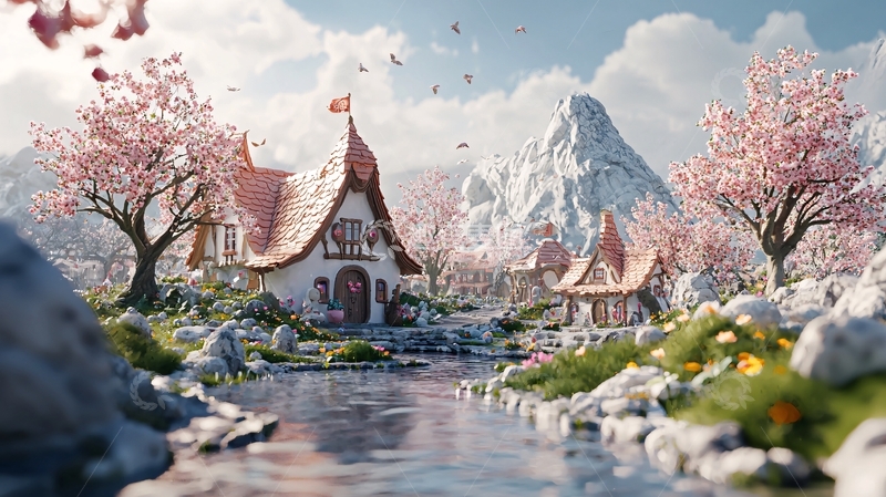 高清大图下载【趣麦麦图】梦幻樱花小屋