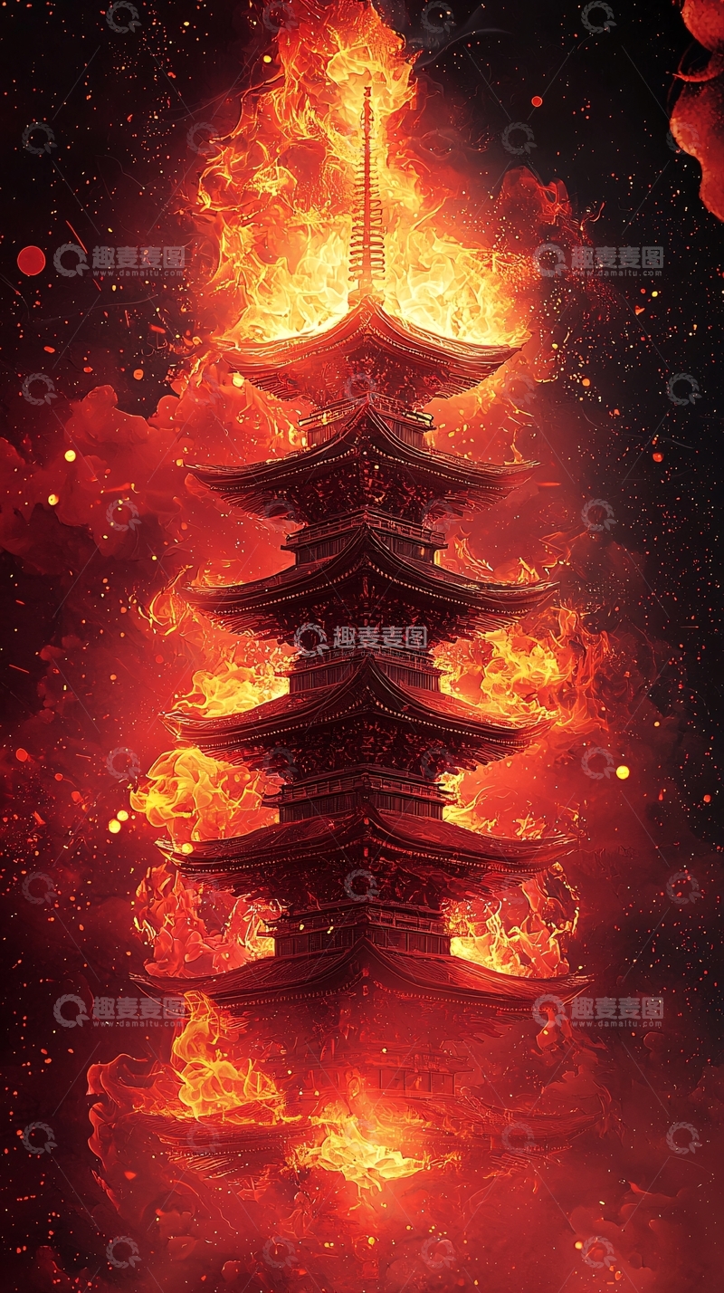 高清大图下载【趣麦麦图】燃烧的宝塔建筑