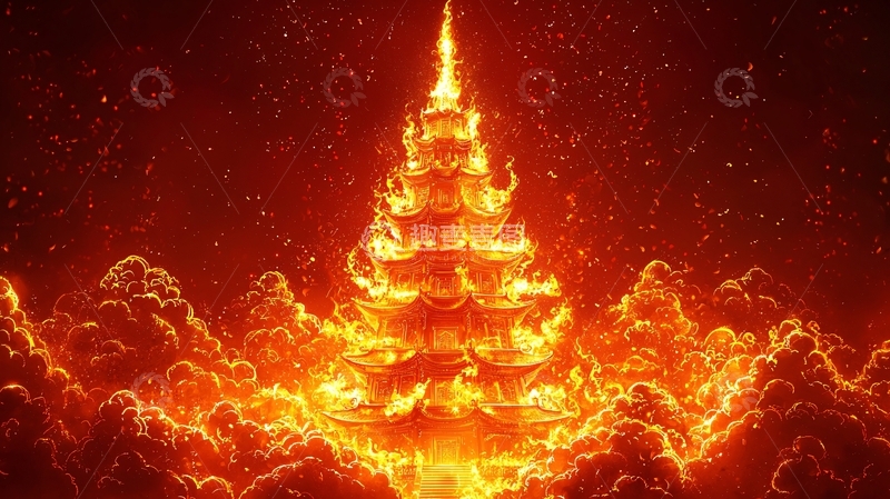 高清大图下载【趣麦麦图】燃烧着的红色宝塔