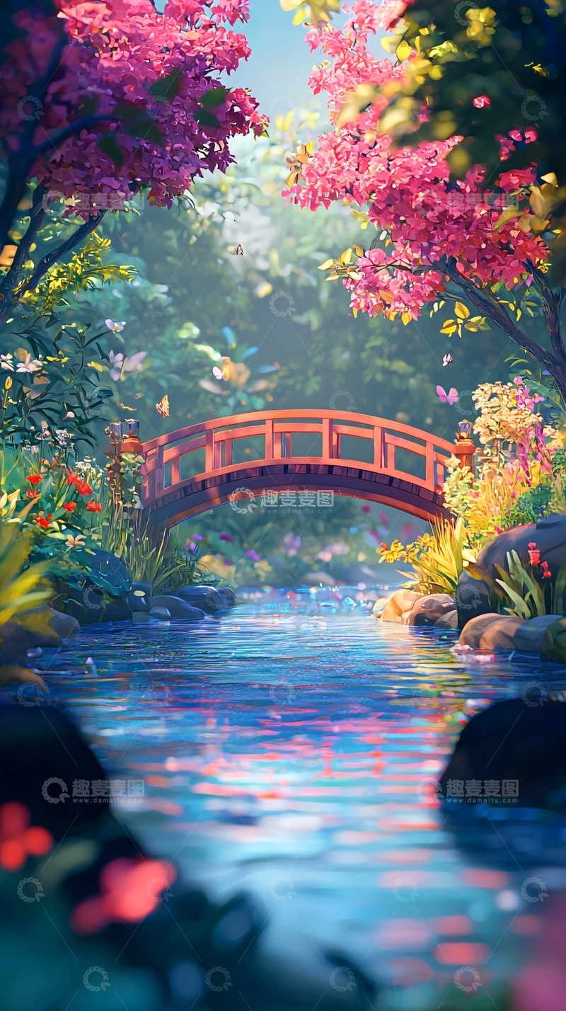 高清大图下载【趣麦麦图】梦幻森林小桥流水