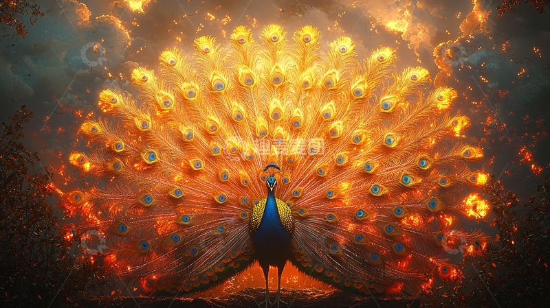 高清大图下载【趣麦麦图】火焰孔雀开屏