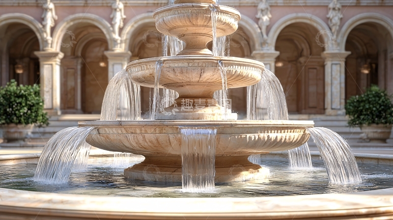 高清大图下载【趣麦麦图】奢华庭院三层喷泉