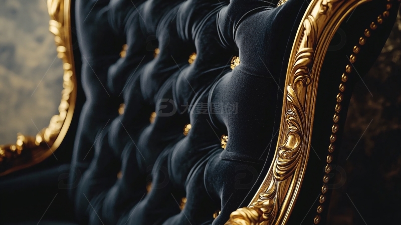 深蓝色天鹅绒金边扶手椅