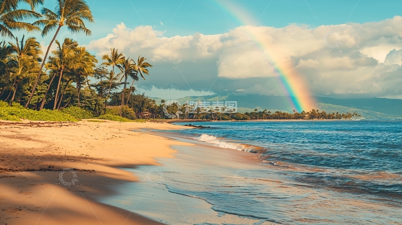 高清大图下载【趣麦麦图】热带海滩彩虹风景