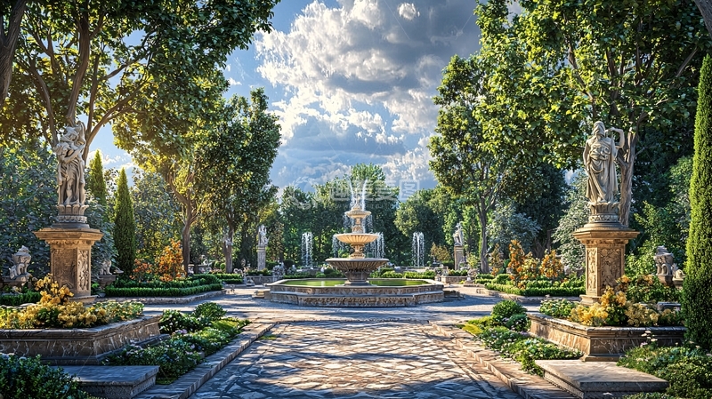 高清大图下载【趣麦麦图】巴洛克风格花园喷泉