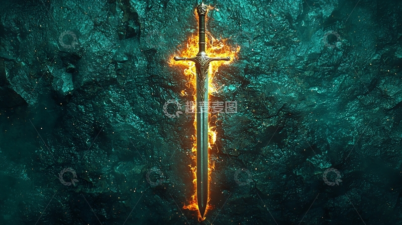 高清大图下载【趣麦麦图】燃烧的剑在石头上