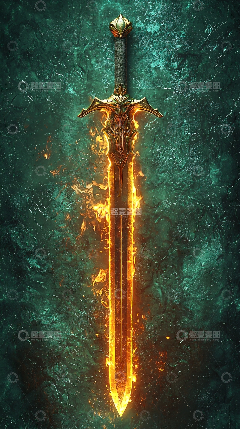 高清大图下载【趣麦麦图】燃烧的金色火焰剑