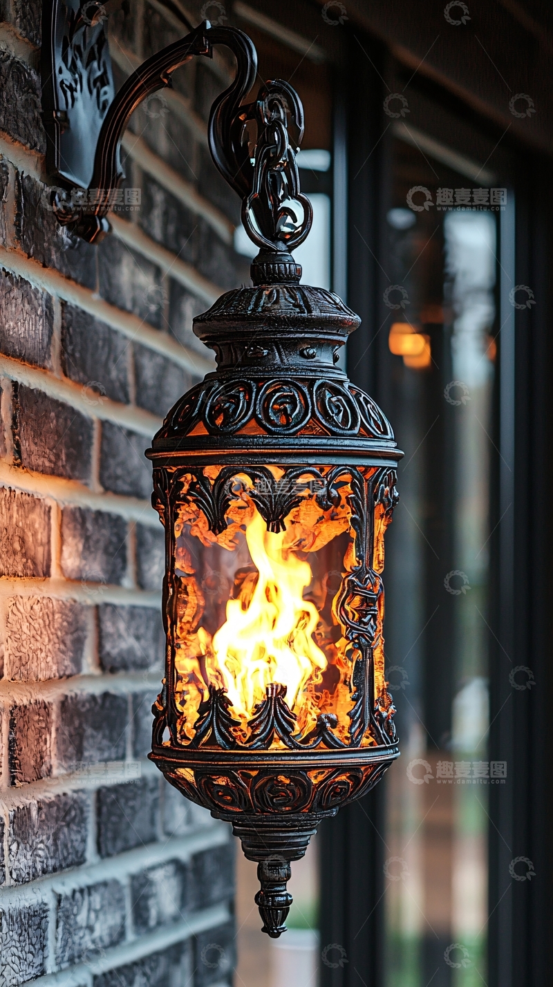 高清大图下载【趣麦麦图】复古壁灯火焰装饰