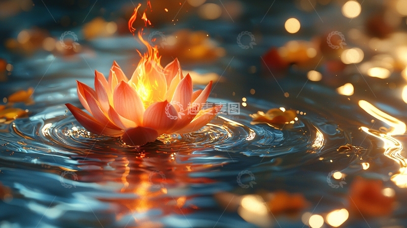 高清大图下载【趣麦麦图】火焰莲花池水光影