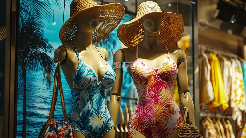 高清大图下载【趣麦麦图】橱窗模特泳衣展示
