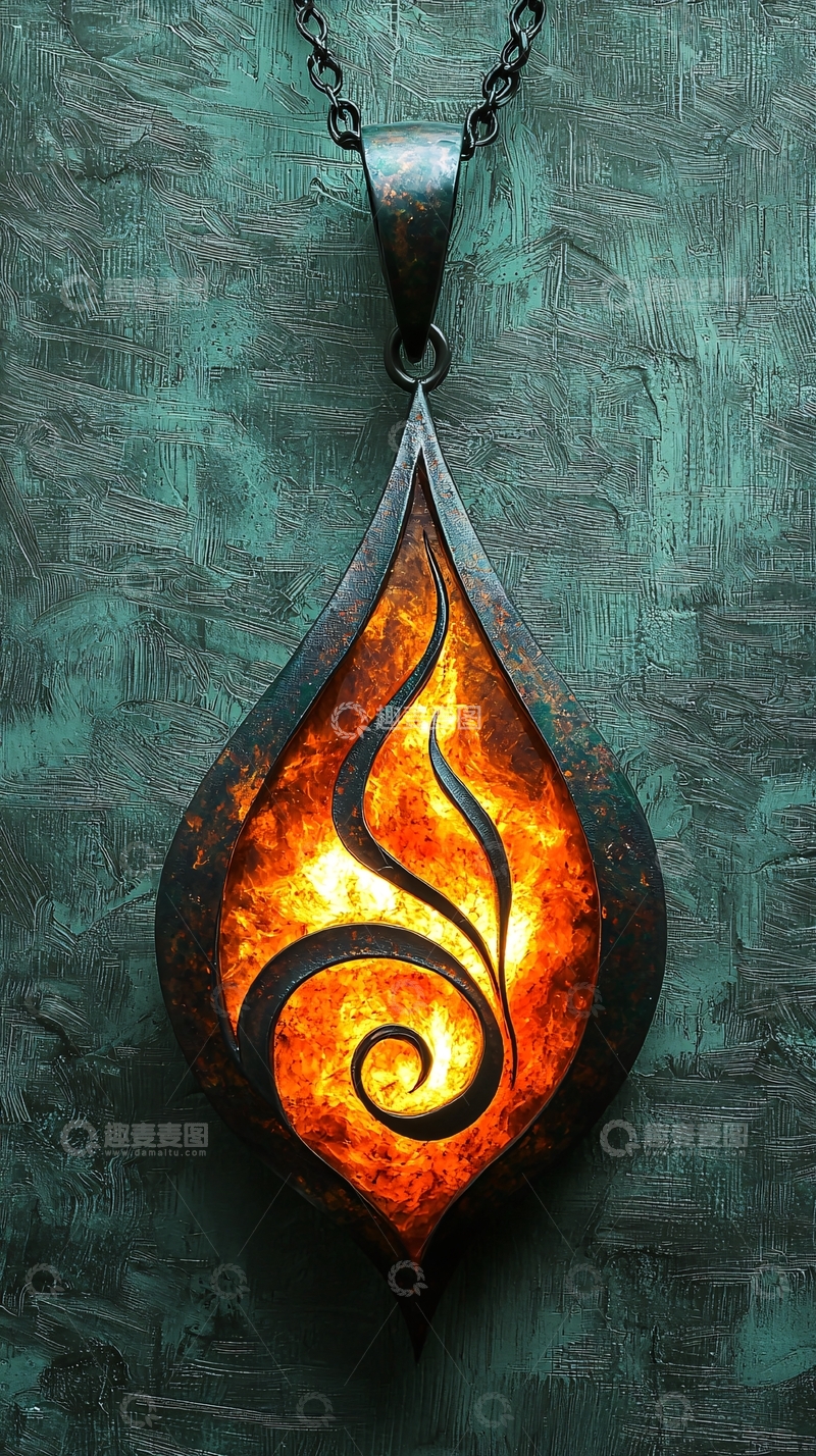 高清大图下载【趣麦麦图】火焰纹理的水滴形吊坠