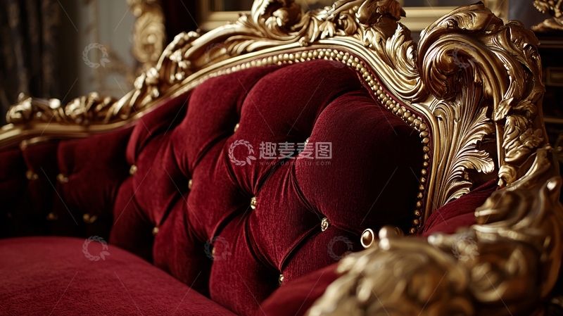 高清大图下载【趣麦麦图】奢华复古红绒布沙发