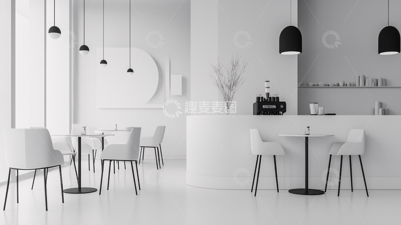 高清大图下载【趣麦麦图】极简风格白色咖啡厅
