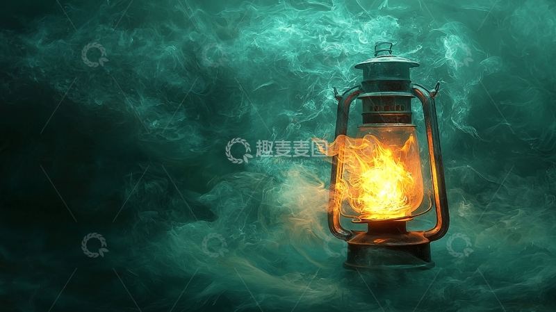 高清大图下载【趣麦麦图】昏暗背景下燃烧的油灯