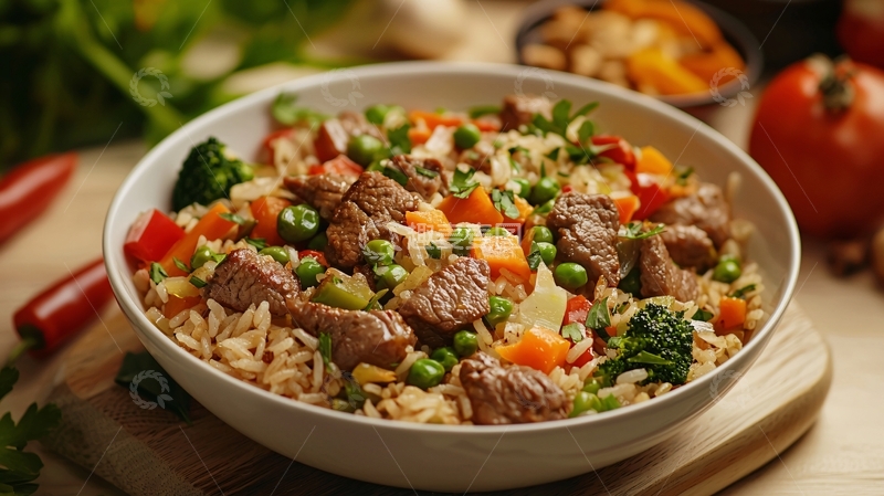 高清大图下载【趣麦麦图】牛肉炒饭