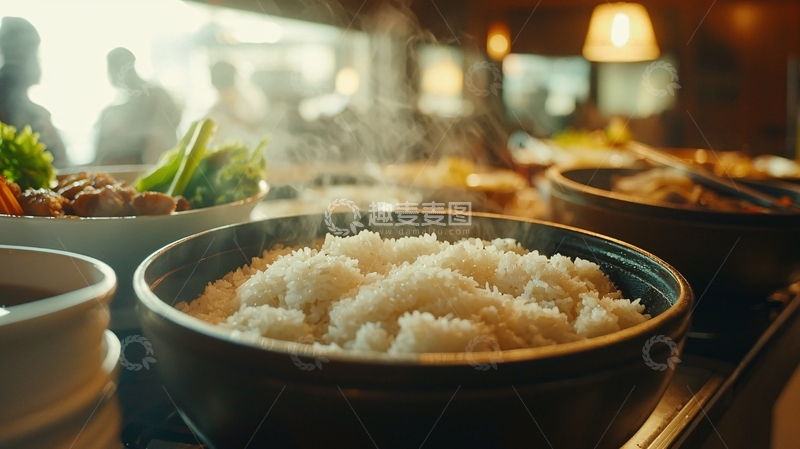 高清大图下载【趣麦麦图】热气腾腾的米饭自助餐