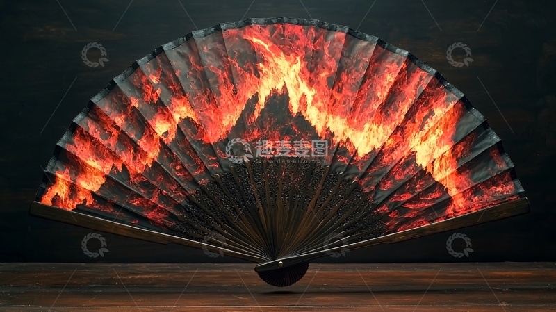 高清大图下载【趣麦麦图】火焰山纹样的折扇