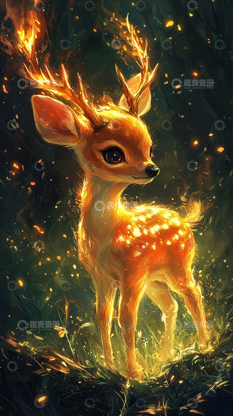 高清大图下载【趣麦麦图】火焰小鹿