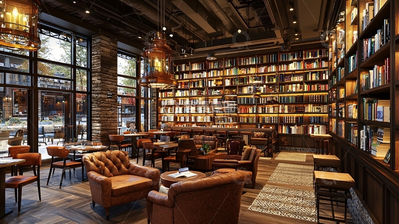 高清大图下载【趣麦麦图】复古图书馆咖啡馆