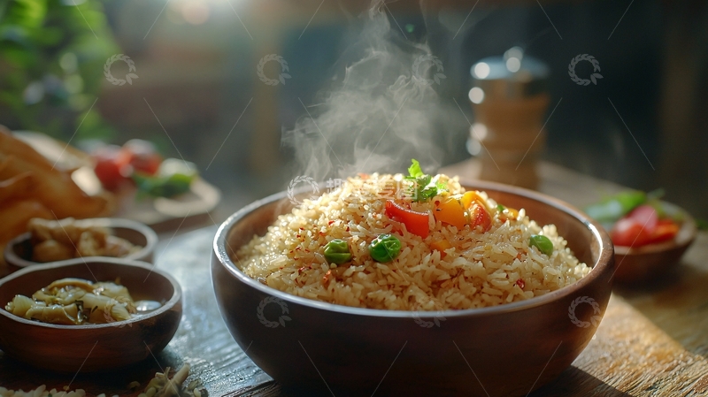 高清大图下载【趣麦麦图】热气腾腾的蔬菜炒饭