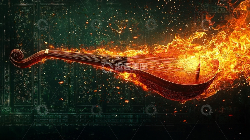 高清大图下载【趣麦麦图】燃烧的乐器小提琴