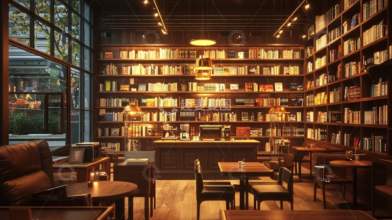 高清大图下载【趣麦麦图】温暖舒适的书店咖啡馆