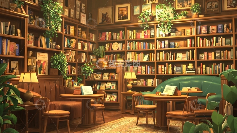 高清大图下载【趣麦麦图】咖啡厅的书籍主题角落
