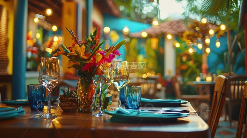 高清大图下载【趣麦麦图】热带花园餐厅夜景