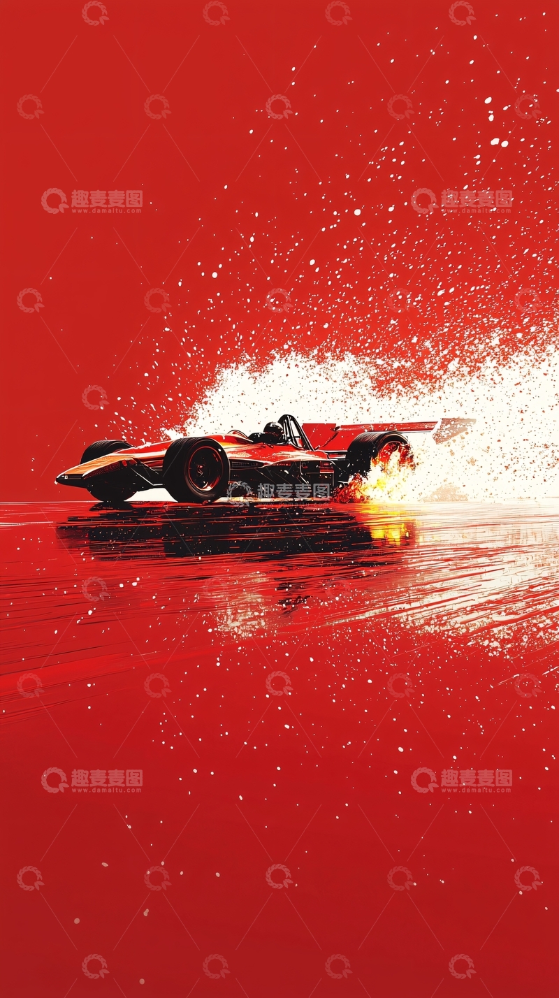 高清大图下载【趣麦麦图】红色赛车溅起水花