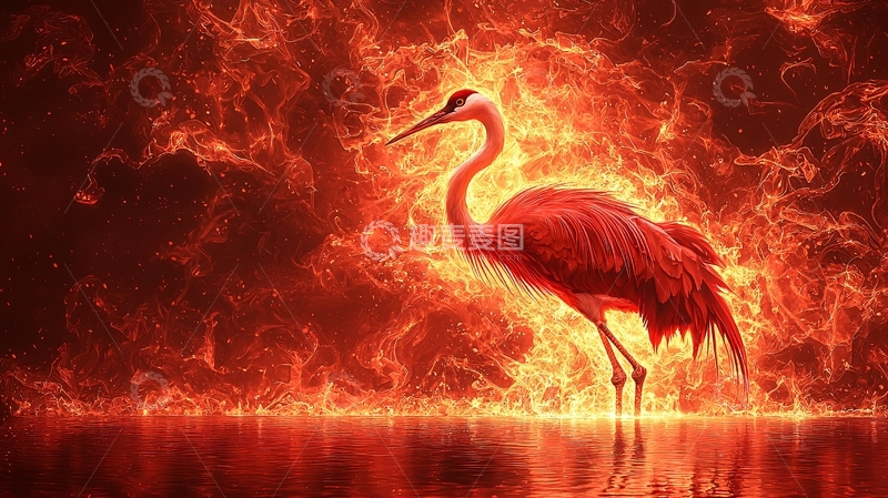 高清大图下载【趣麦麦图】火焰中红鹤