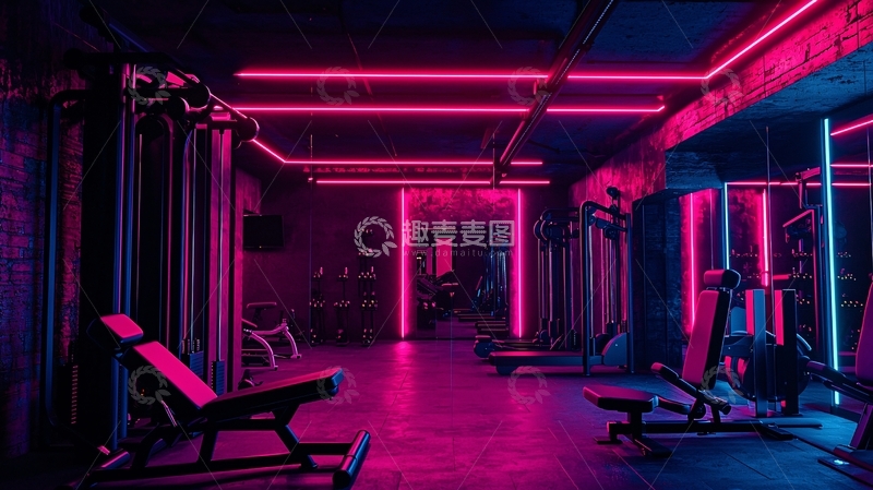 高清大图下载【趣麦麦图】暗黑系霓虹灯健身房