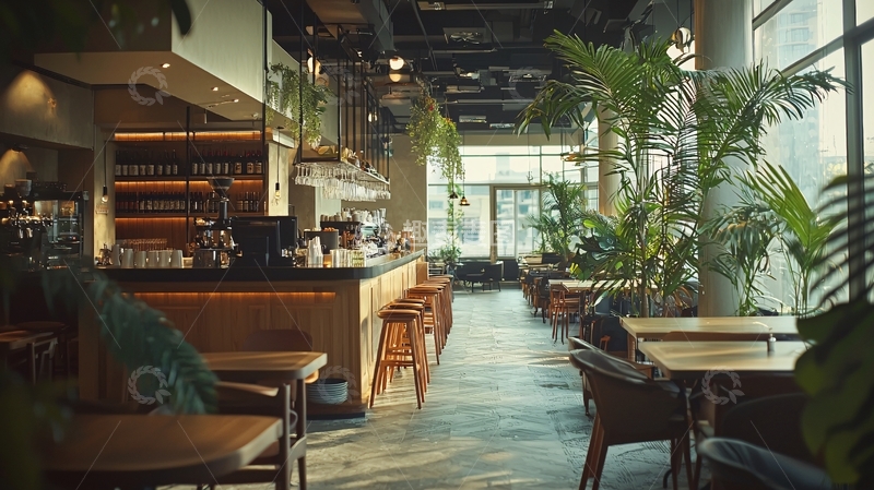 高清大图下载【趣麦麦图】绿植环绕的现代化木质酒吧